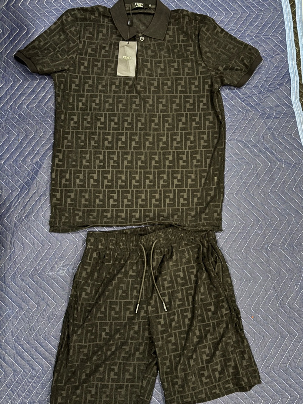 Fendi means Black Monogram Polo & Short Set